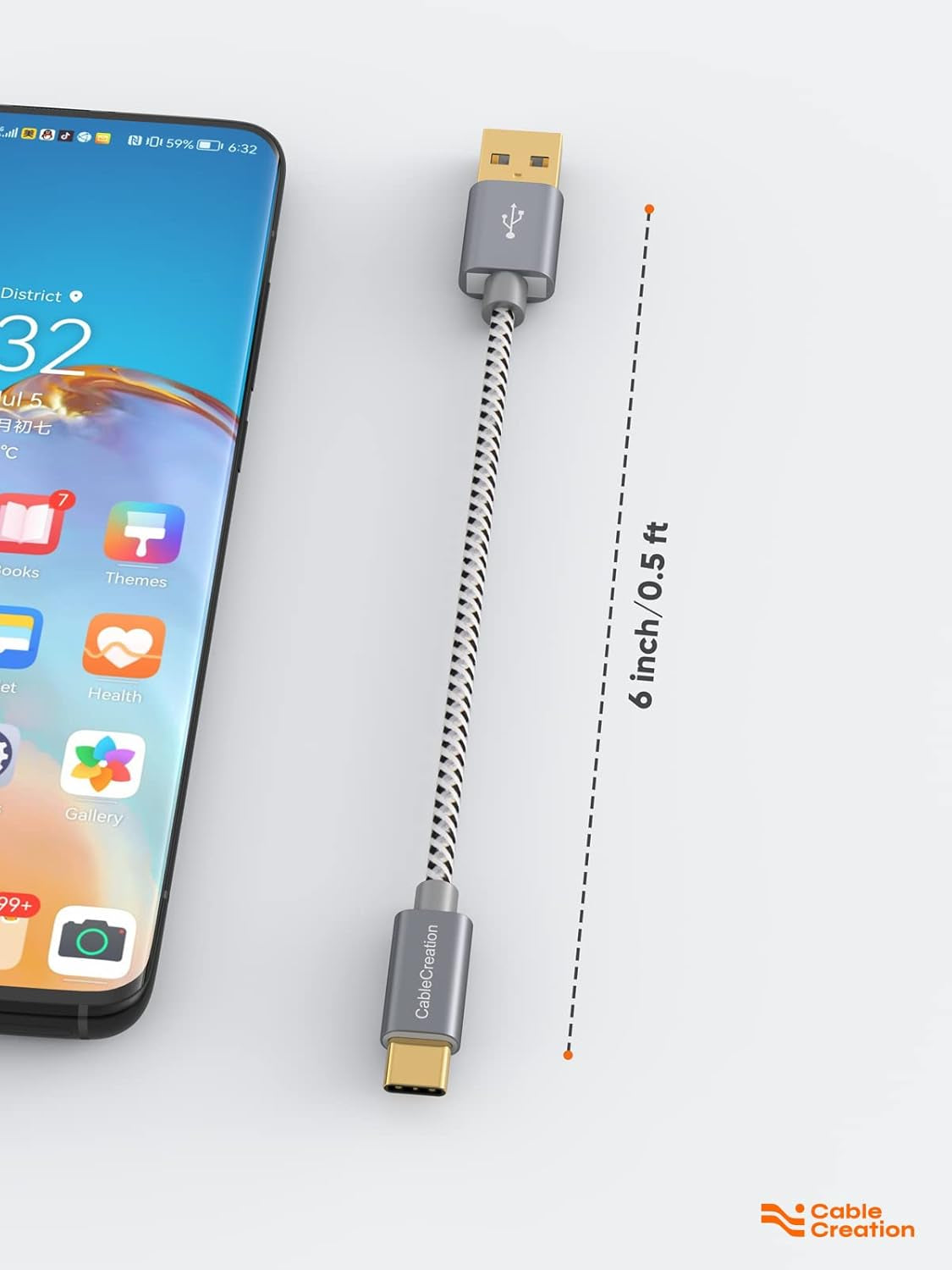 6 Inch USB C Cable Short, USB a to USB C Fast Charging, Braided Type C Data Cord for Power Bank, Galaxy S23, Ipad Pro Ipad Mini, Ipad Pro,Iphone 15/16,Android Auto/Cellphone,Carplay